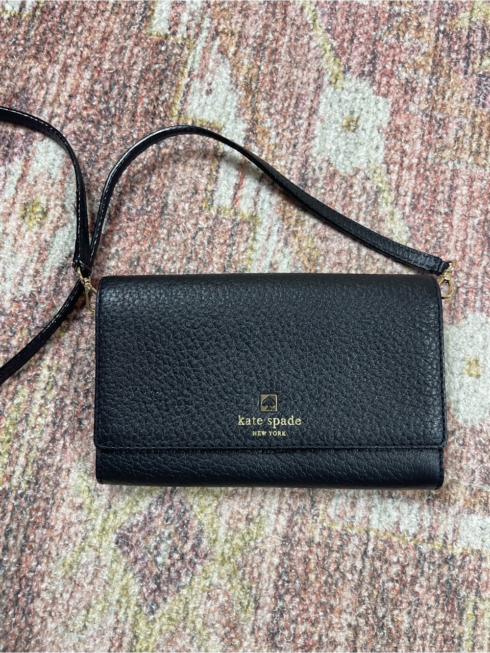 Kate Spade Southport Avenue Natalie Pebbled Leather Clutch Crossbody Bag Black - Picture 2 of 7